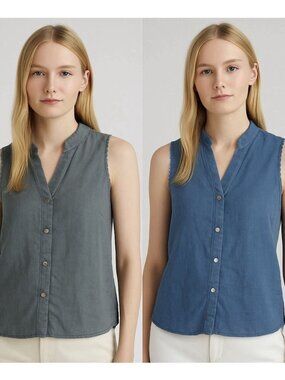 Francesca Bettini Linen Sleeveless Tops Lot of 2 Size Small Blue & Sage Italy